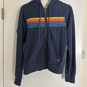 Aviator Nation Navy Hoodie with Rainbow Stripes